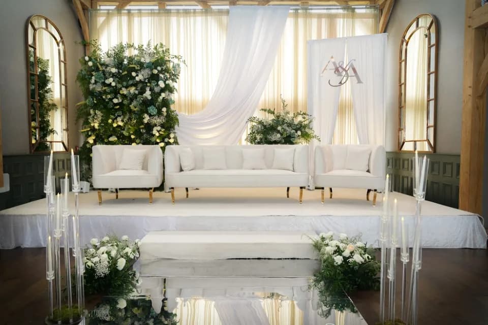 White Drapery stage by Diamond Events